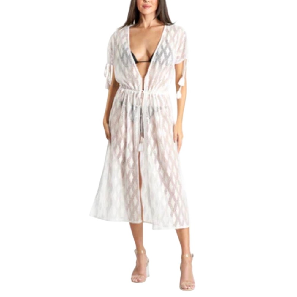 True Colour La Moda White Crochet Lace Maxi Swim Cover Up Embellished NEW